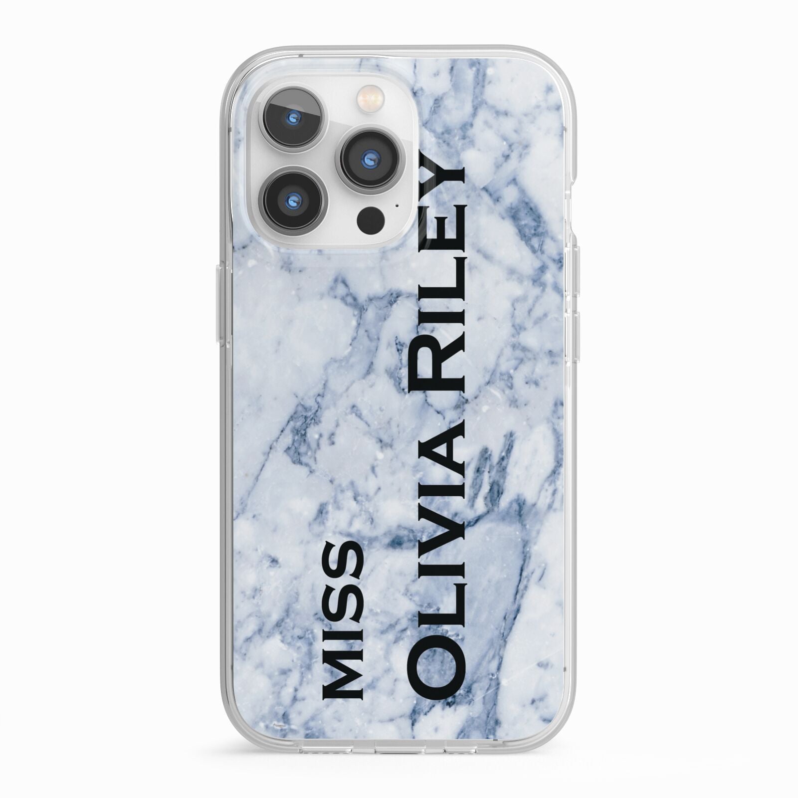 Full Name Grey Marble iPhone 13 Pro TPU Impact Case with White Edges