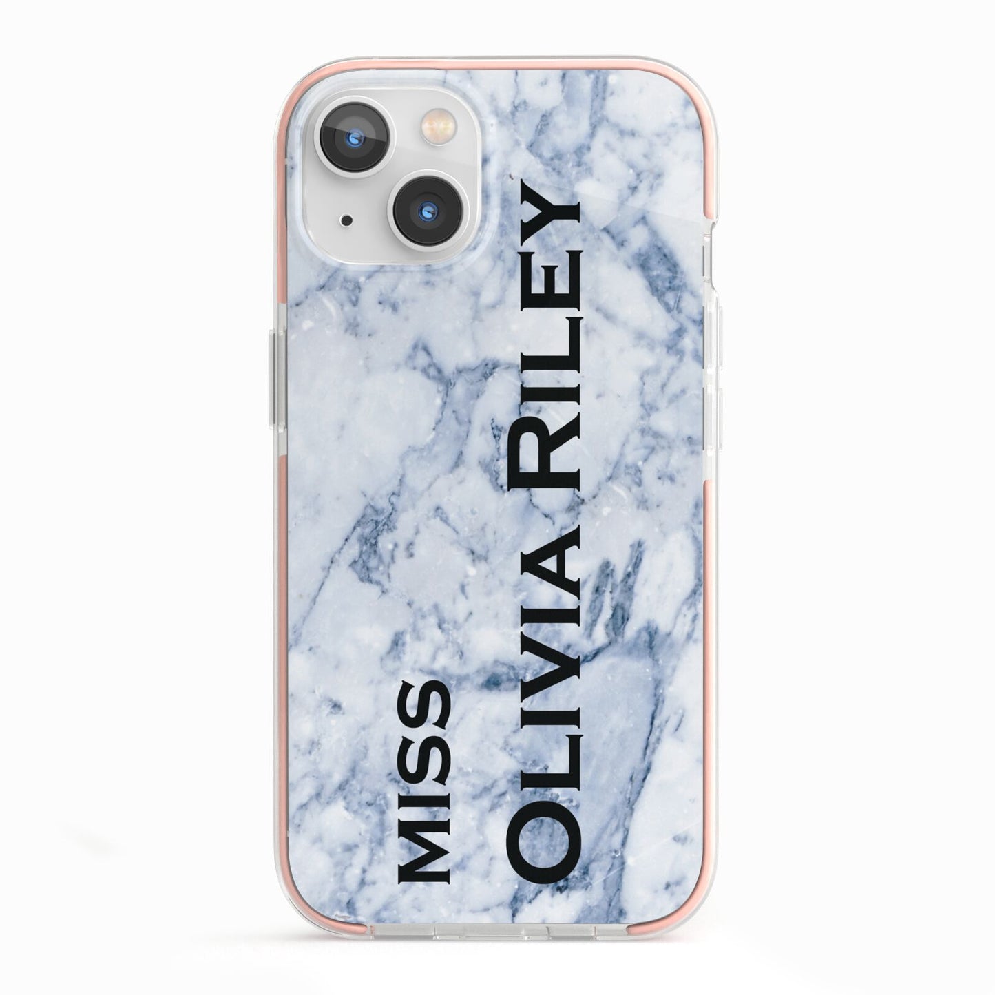Full Name Grey Marble iPhone 13 TPU Impact Case with Pink Edges