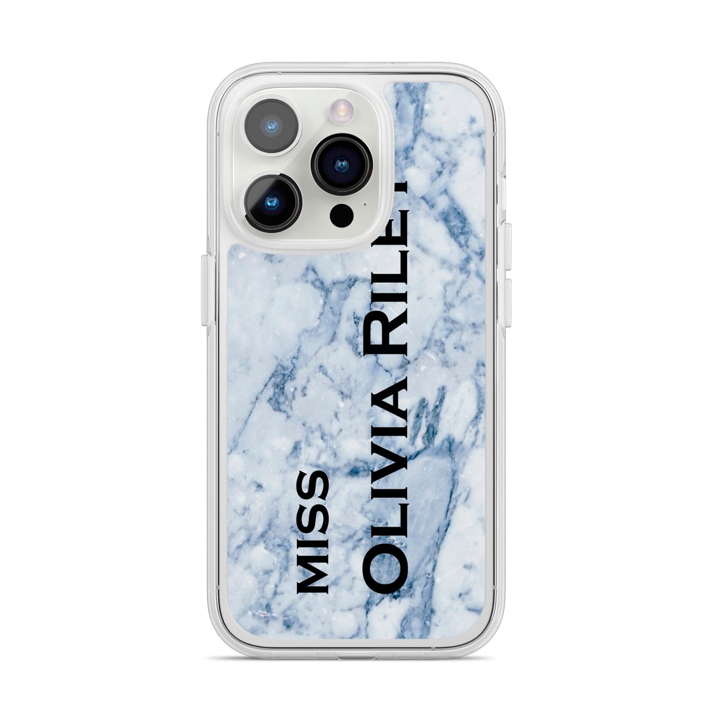 Full Name Grey Marble iPhone 14 Pro Clear Tough Case Silver