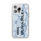 Full Name Grey Marble iPhone 14 Pro Max Clear Tough Case Silver