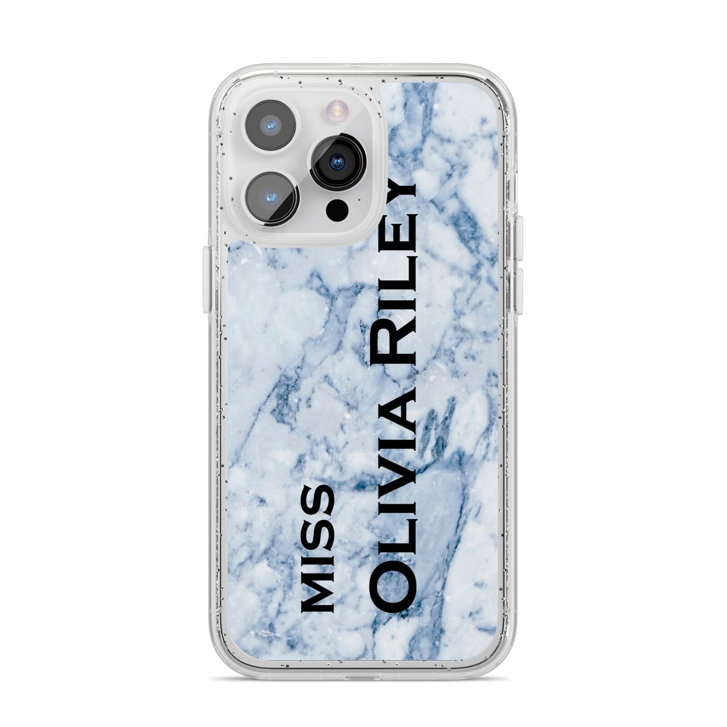 Full Name Grey Marble iPhone 14 Pro Max Glitter Tough Case Silver