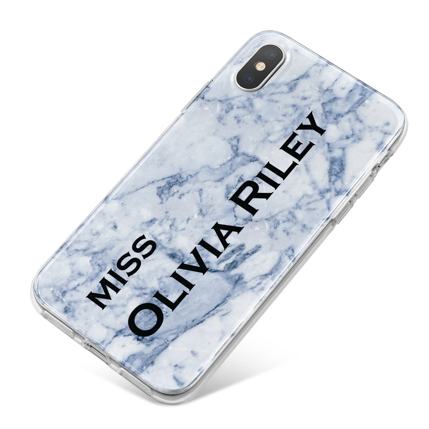 Full Name Grey Marble iPhone X Bumper Case on Silver iPhone