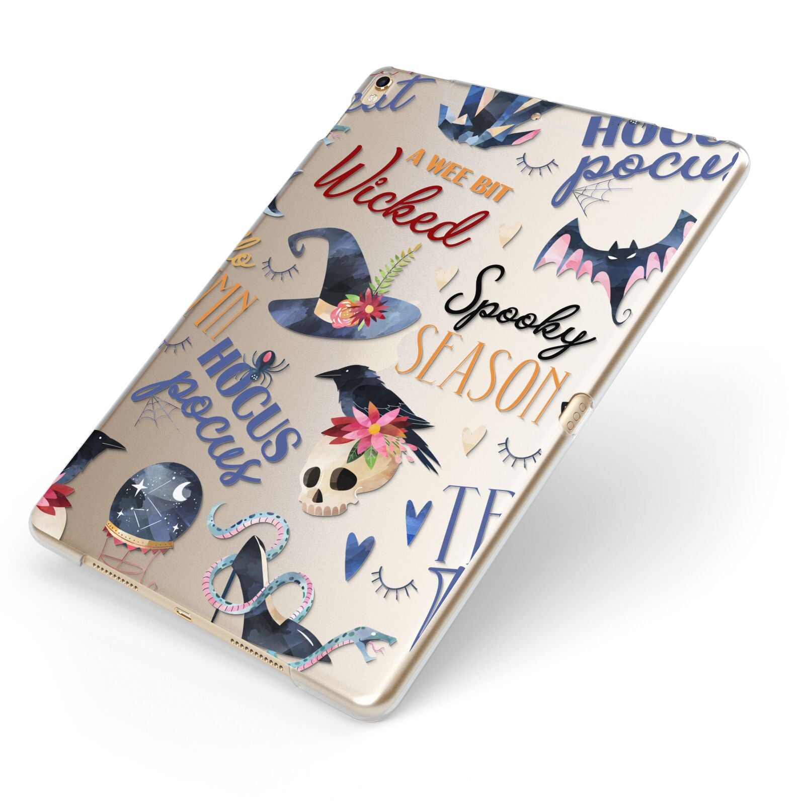 Fun Halloween Catchphrases and Watercolour Illustrations Apple iPad Case on Gold iPad Side View