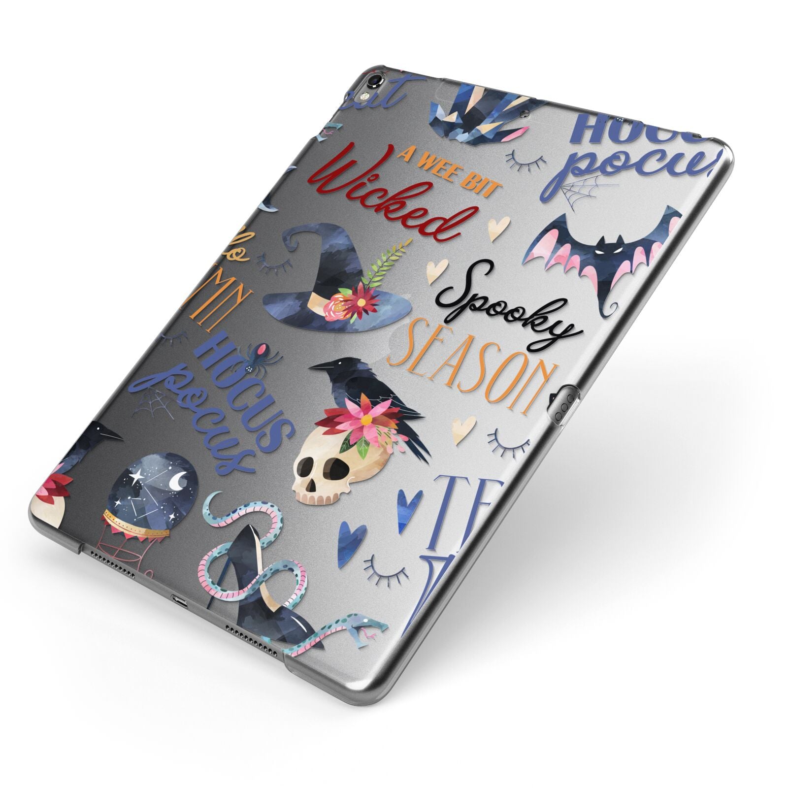 Fun Halloween Catchphrases and Watercolour Illustrations Apple iPad Case on Grey iPad Side View