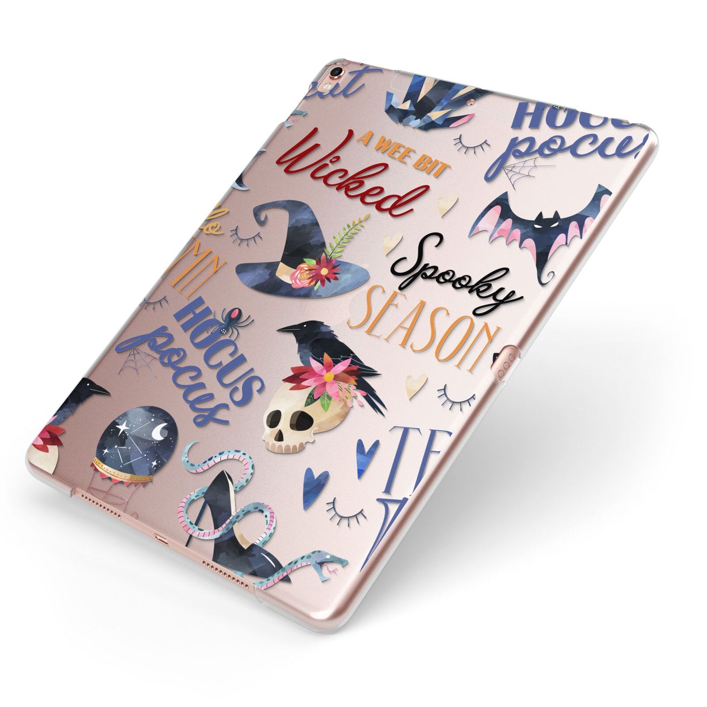 Fun Halloween Catchphrases and Watercolour Illustrations Apple iPad Case on Rose Gold iPad Side View