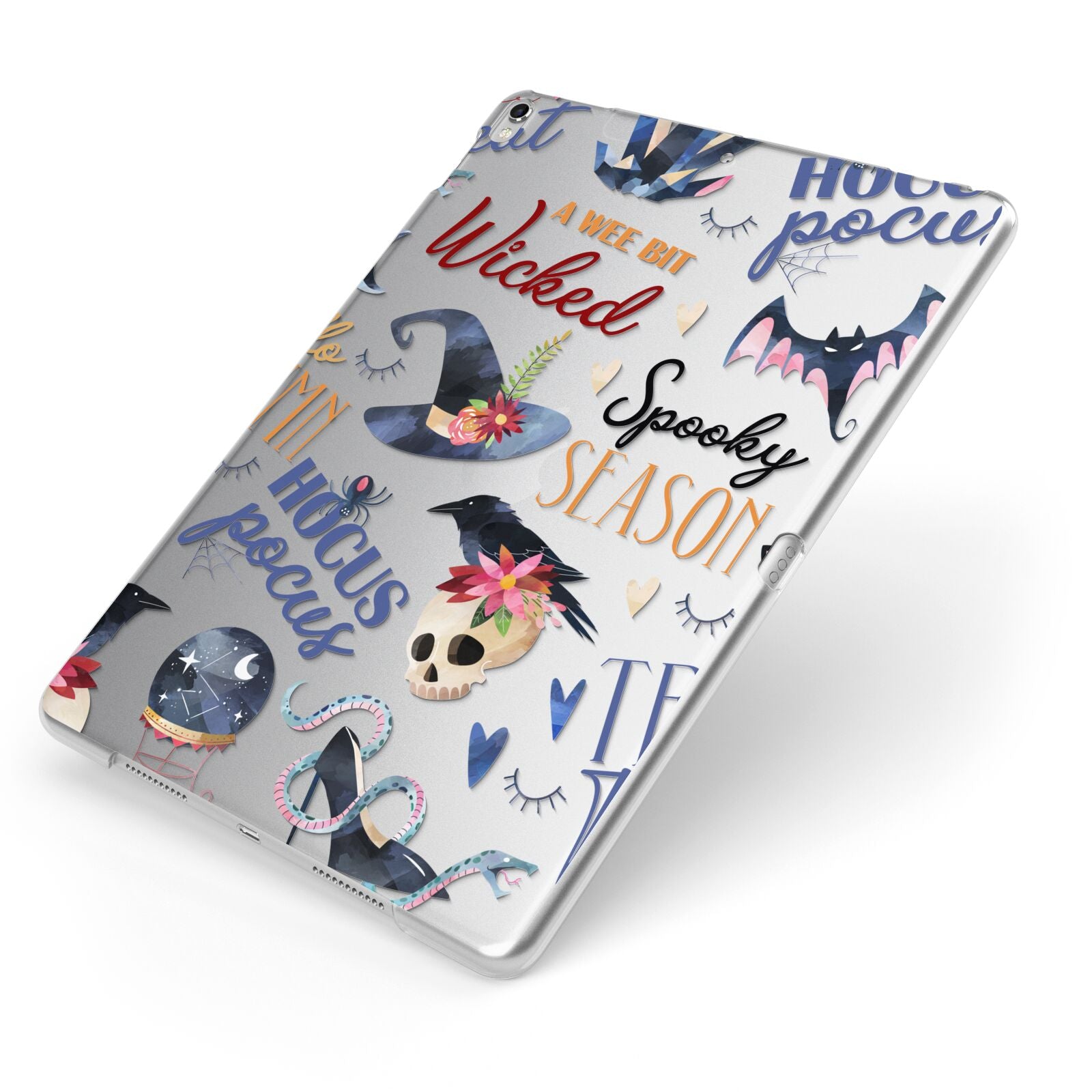 Fun Halloween Catchphrases and Watercolour Illustrations Apple iPad Case on Silver iPad Side View