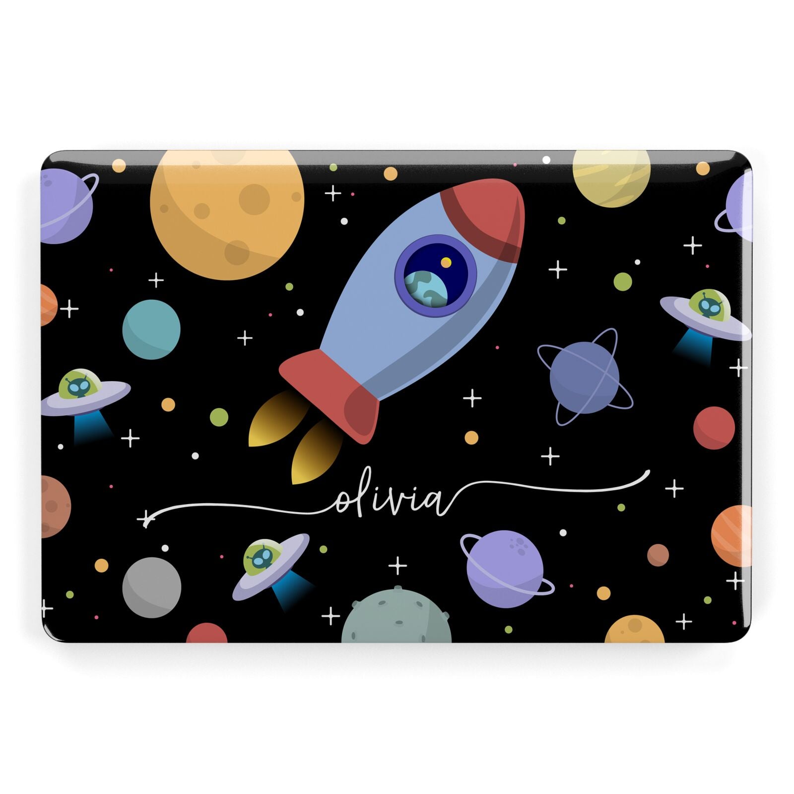 Fun Space Scene Artwork with Name Apple MacBook Case