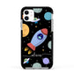Fun Space Scene Artwork with Name Apple iPhone 11 in White with Black Impact Case