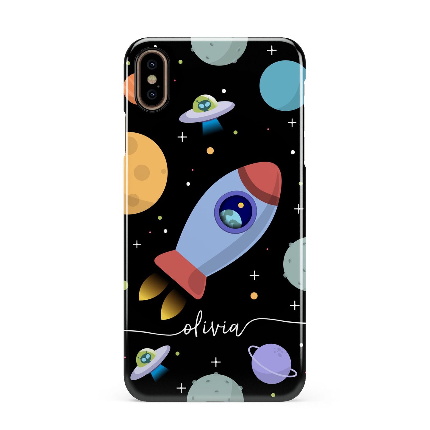 Fun Space Scene Artwork with Name Apple iPhone Xs Max 3D Snap Case