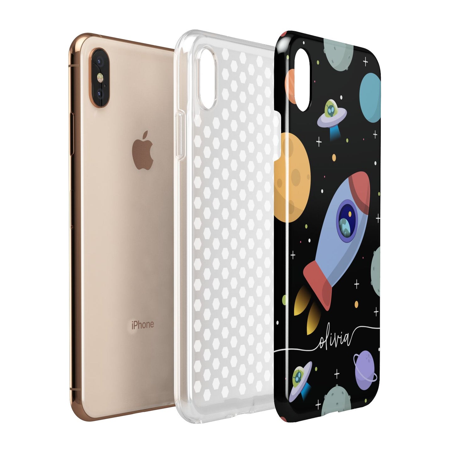 Fun Space Scene Artwork with Name Apple iPhone Xs Max 3D Tough Case Expanded View