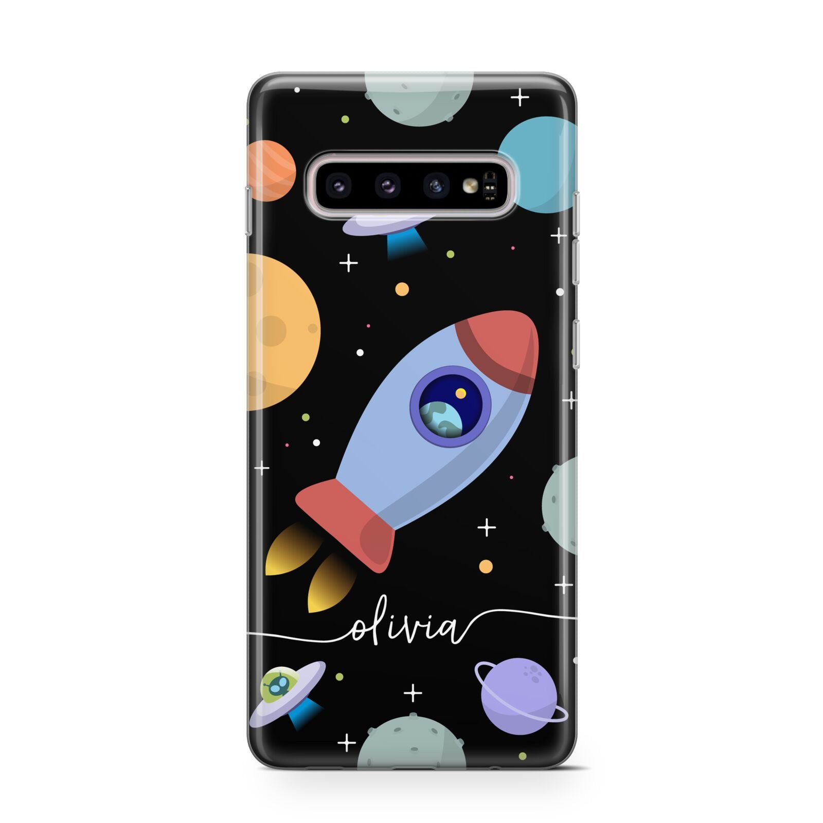 Fun Space Scene Artwork with Name Protective Samsung Galaxy Case