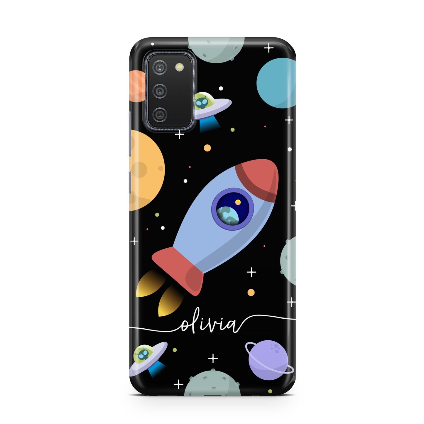 Fun Space Scene Artwork with Name Samsung A02s Case