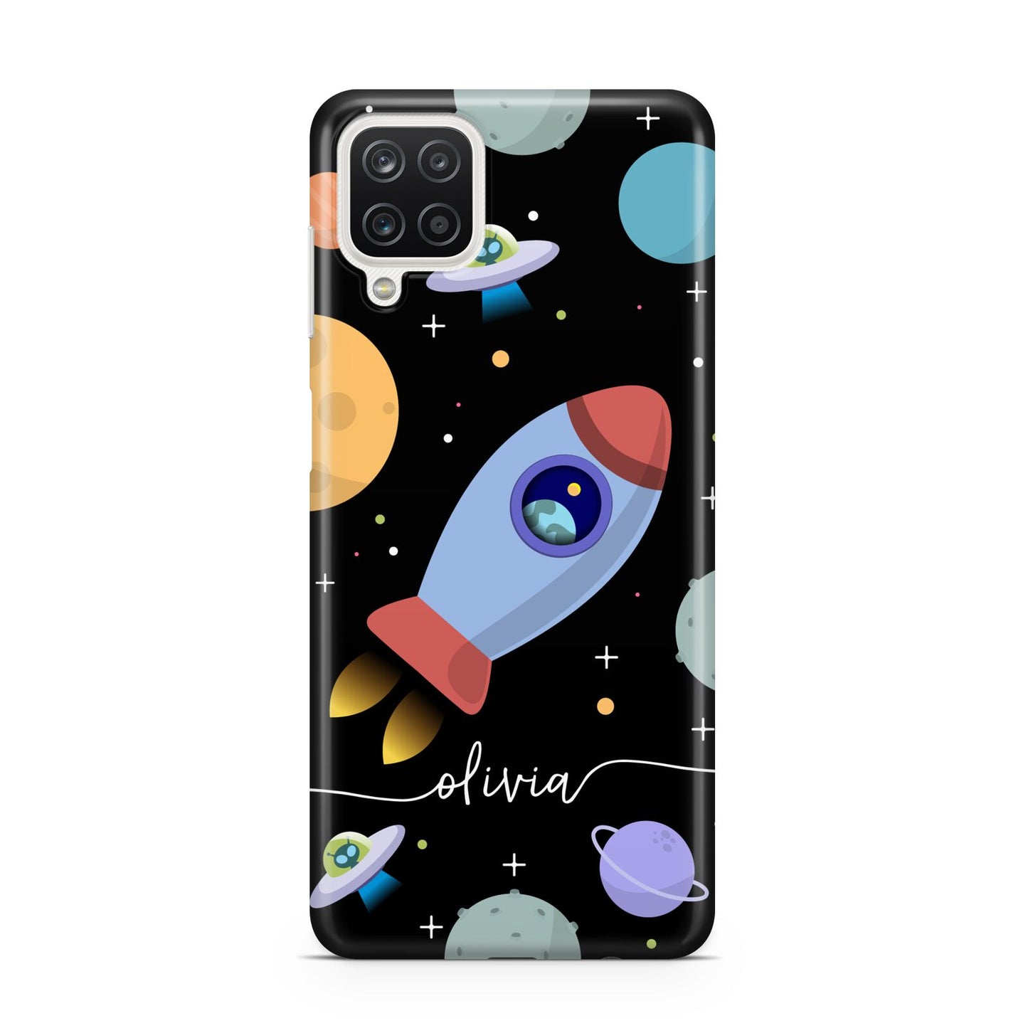 Fun Space Scene Artwork with Name Samsung A12 Case