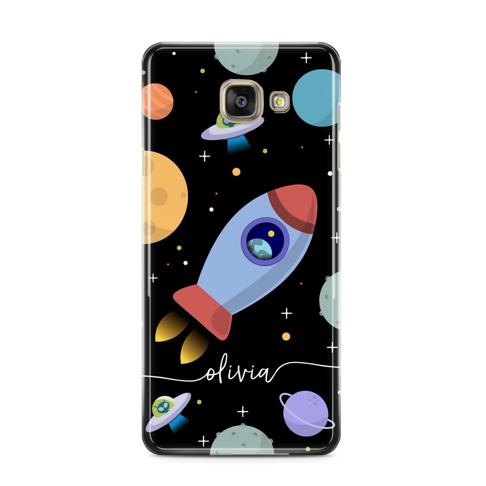 Fun Space Scene Artwork with Name Samsung Galaxy A3 2016 Case on gold phone