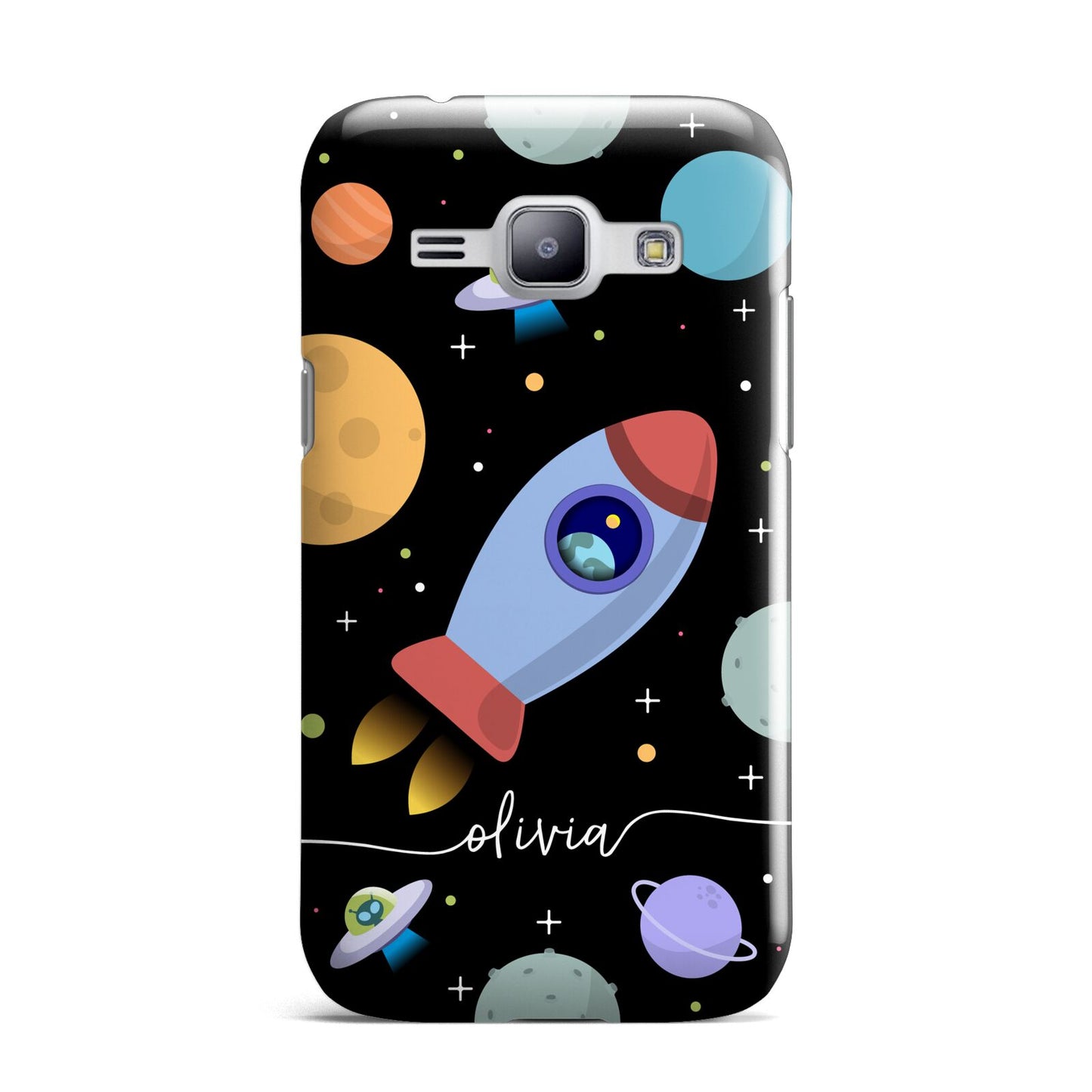 Fun Space Scene Artwork with Name Samsung Galaxy J1 2015 Case