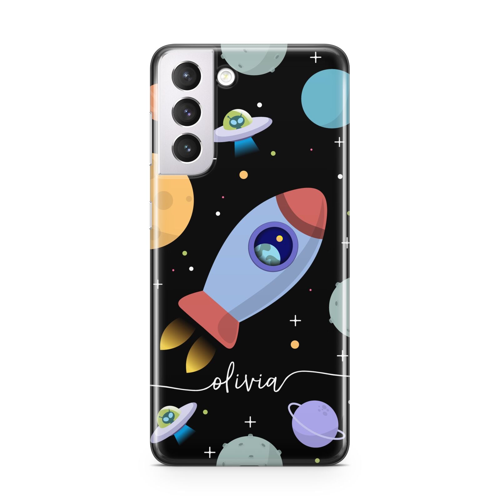 Fun Space Scene Artwork with Name Samsung S21 Case