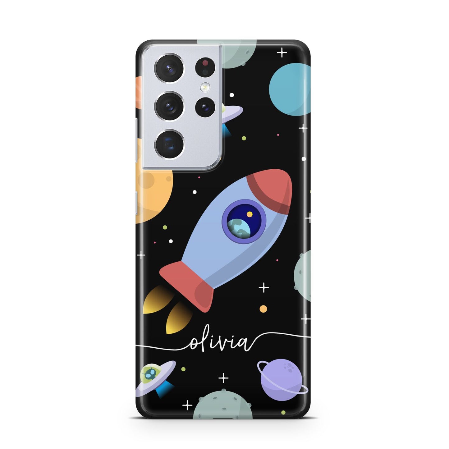 Fun Space Scene Artwork with Name Samsung S21 Ultra Case