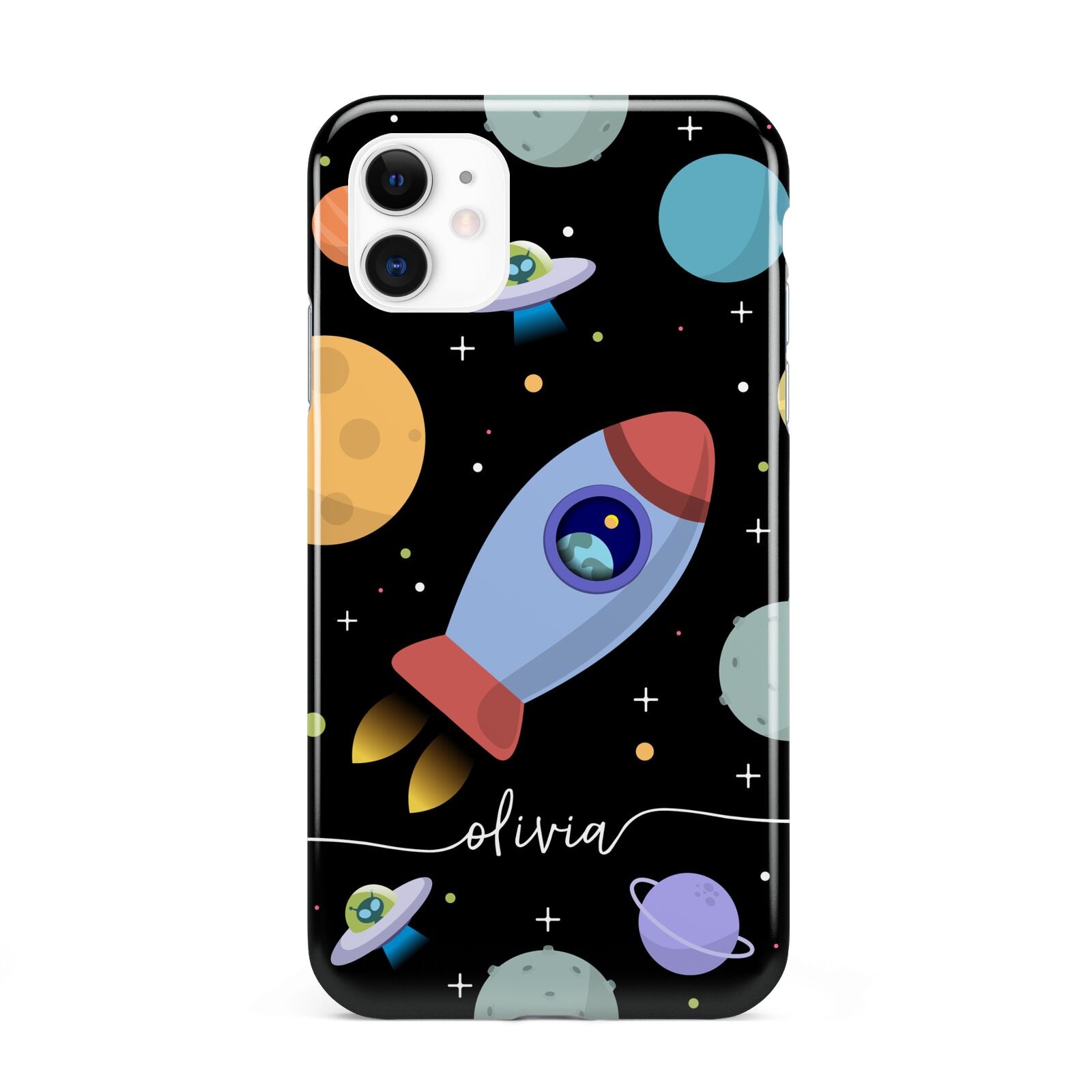 Fun Space Scene Artwork with Name iPhone 11 3D Tough Case