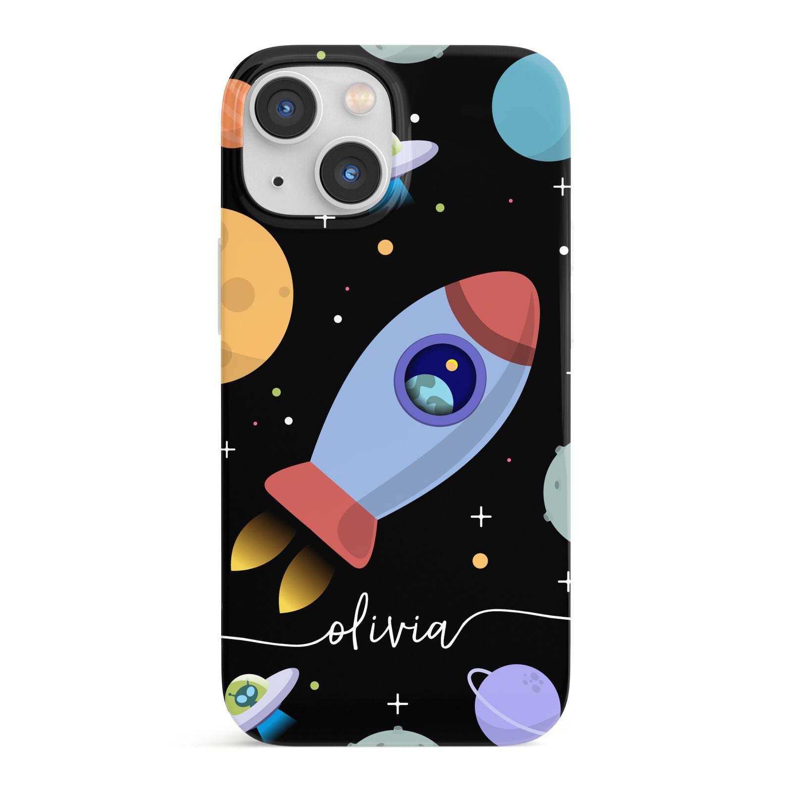 Fun Space Scene Artwork with Name iPhone 13 Mini Full Wrap 3D Snap Case