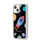Fun Space Scene Artwork with Name iPhone 14 Glitter Tough Case Starlight Angled Image