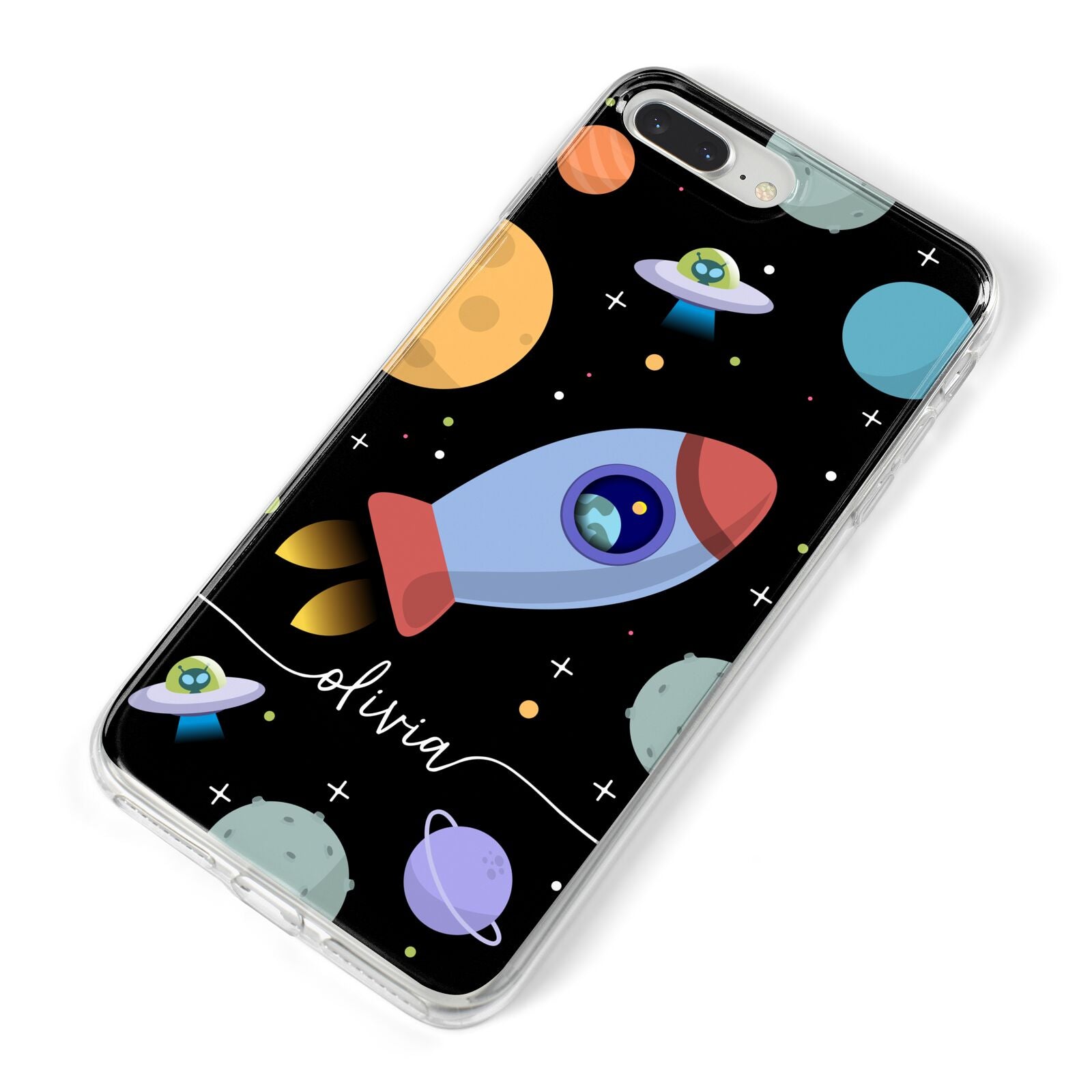 Fun Space Scene Artwork with Name iPhone 8 Plus Bumper Case on Silver iPhone Alternative Image