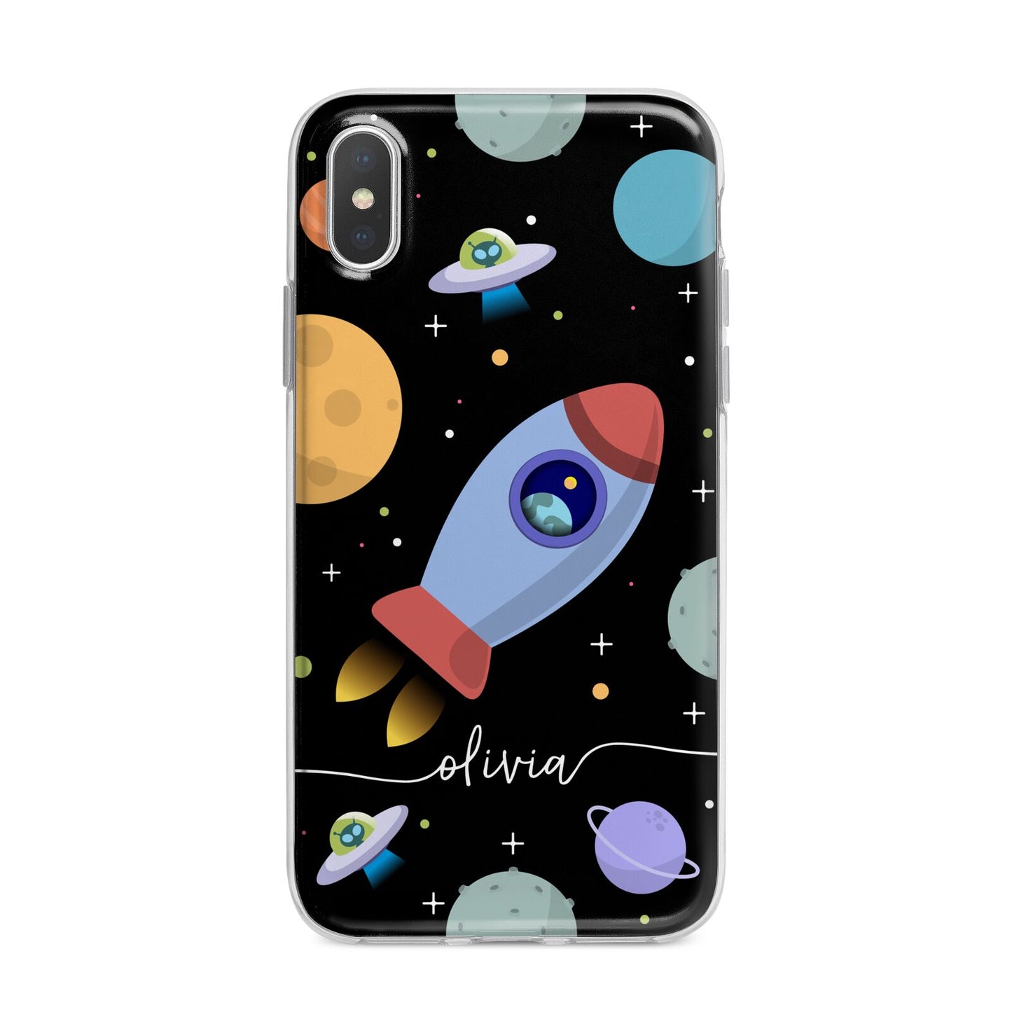 Fun Space Scene Artwork with Name iPhone X Bumper Case on Silver iPhone Alternative Image 1