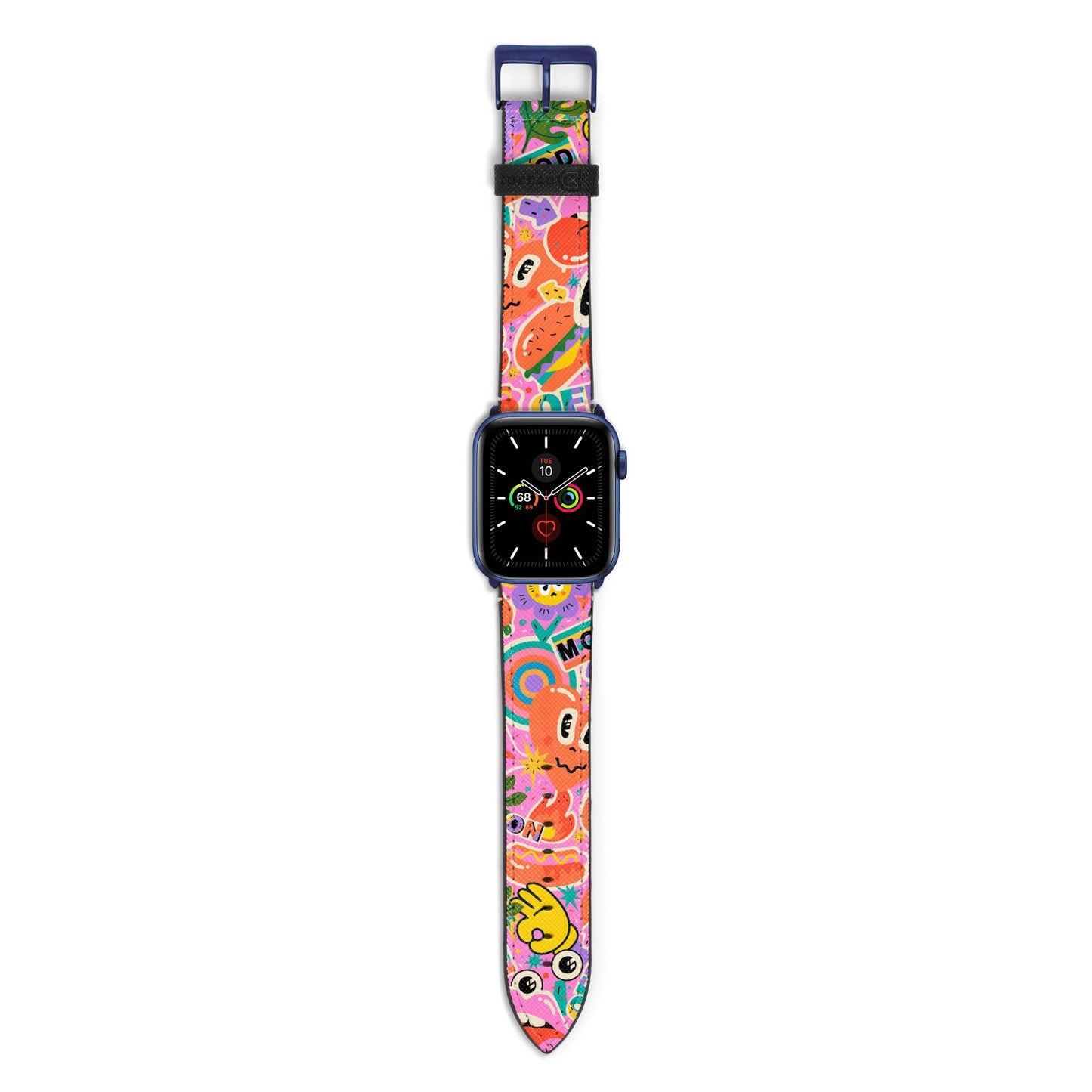 Fun Sticker Apple Watch Strap with Blue Hardware