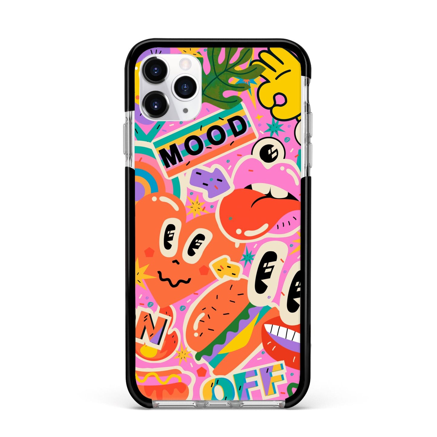 Fun Sticker Apple iPhone 11 Pro Max in Silver with Black Impact Case