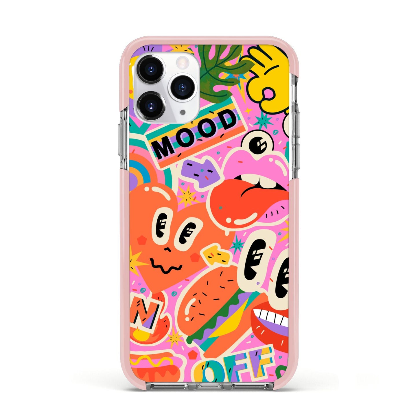 Fun Sticker Apple iPhone 11 Pro in Silver with Pink Impact Case