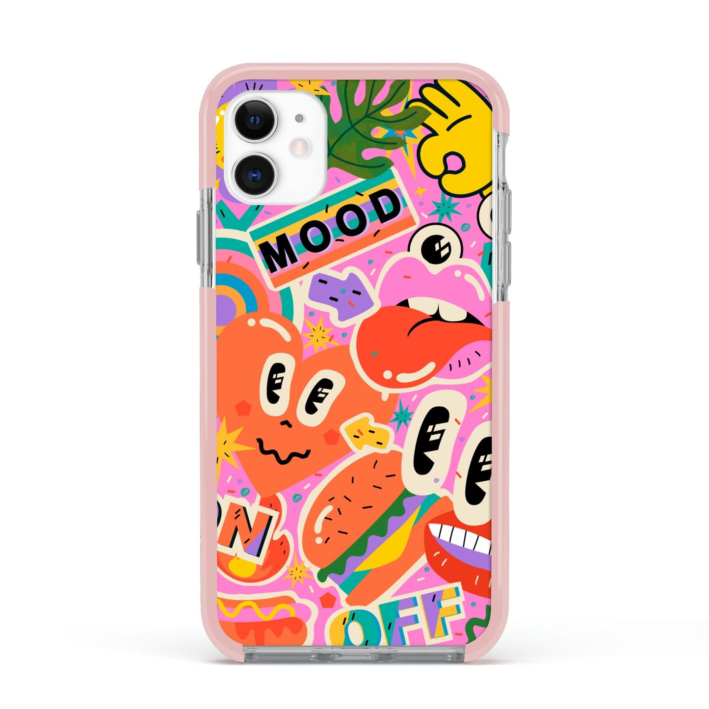 Fun Sticker Apple iPhone 11 in White with Pink Impact Case