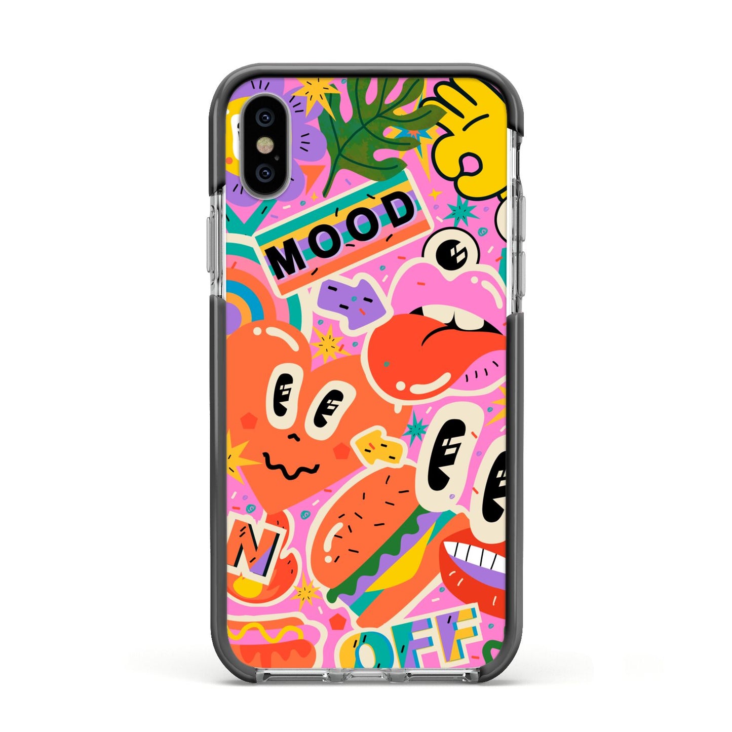 Fun Sticker Apple iPhone Xs Impact Case Black Edge on Silver Phone