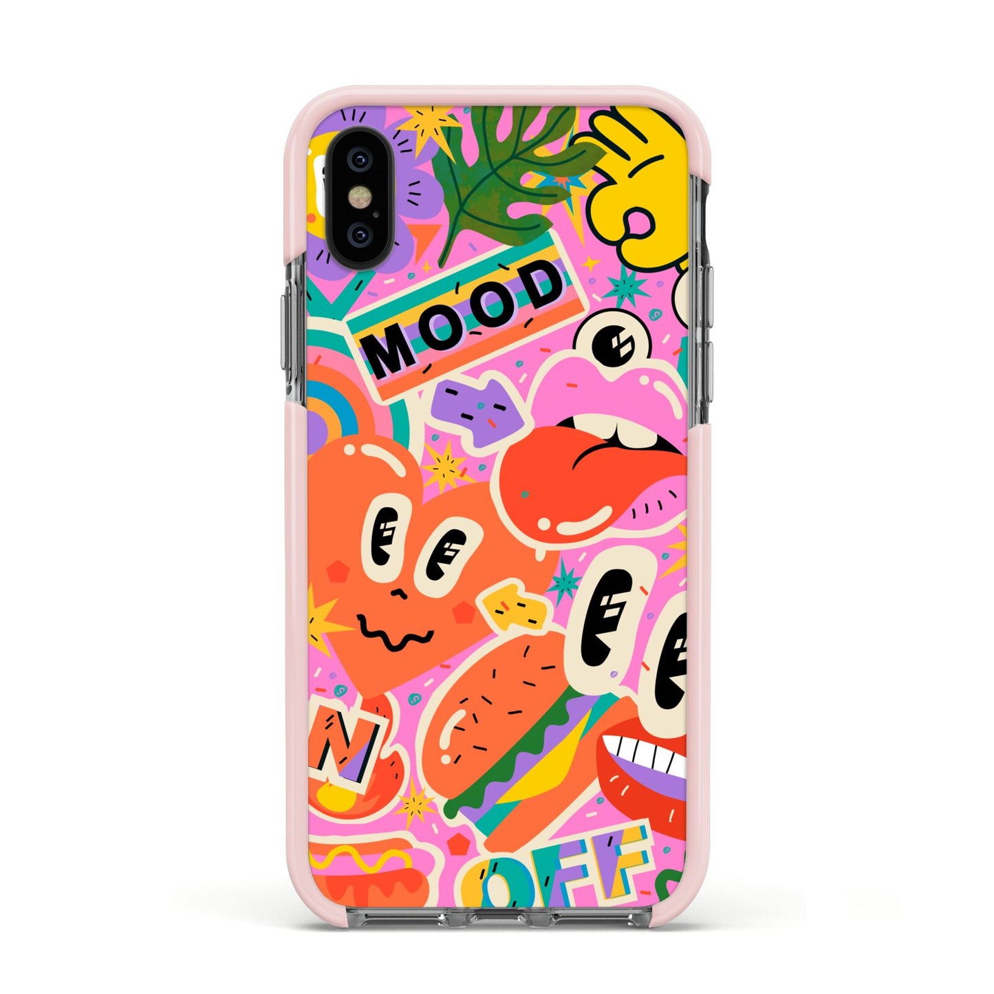 Fun Sticker Apple iPhone Xs Impact Case Pink Edge on Black Phone