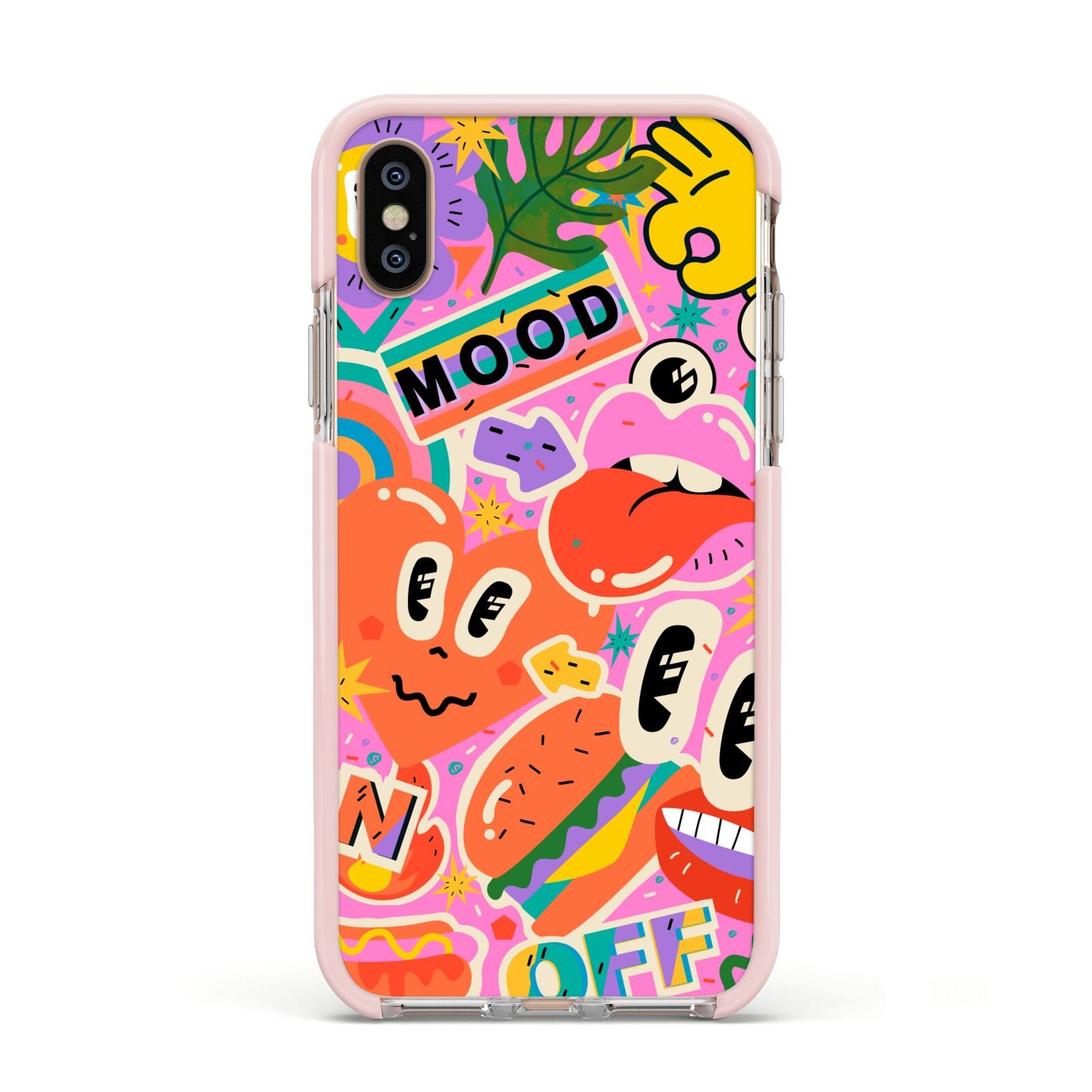 Fun Sticker Apple iPhone Xs Impact Case Pink Edge on Gold Phone