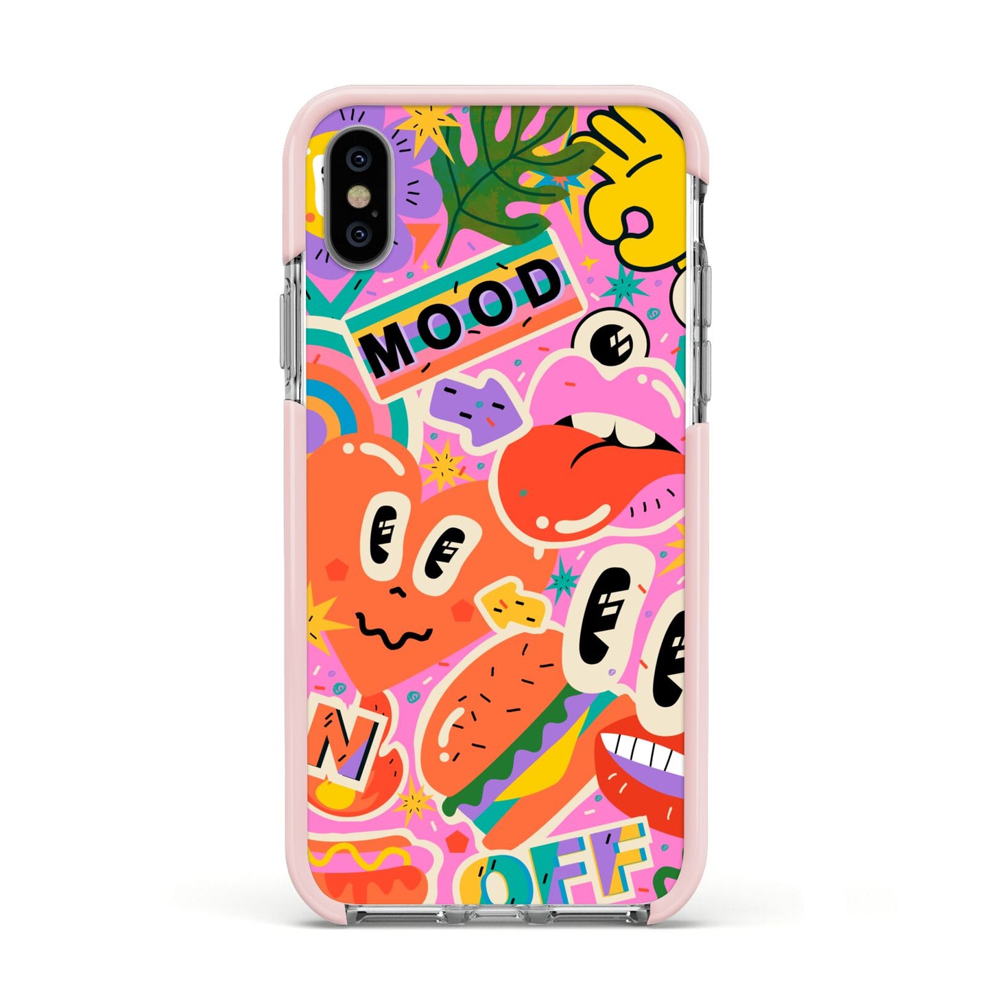 Fun Sticker Apple iPhone Xs Impact Case Pink Edge on Silver Phone