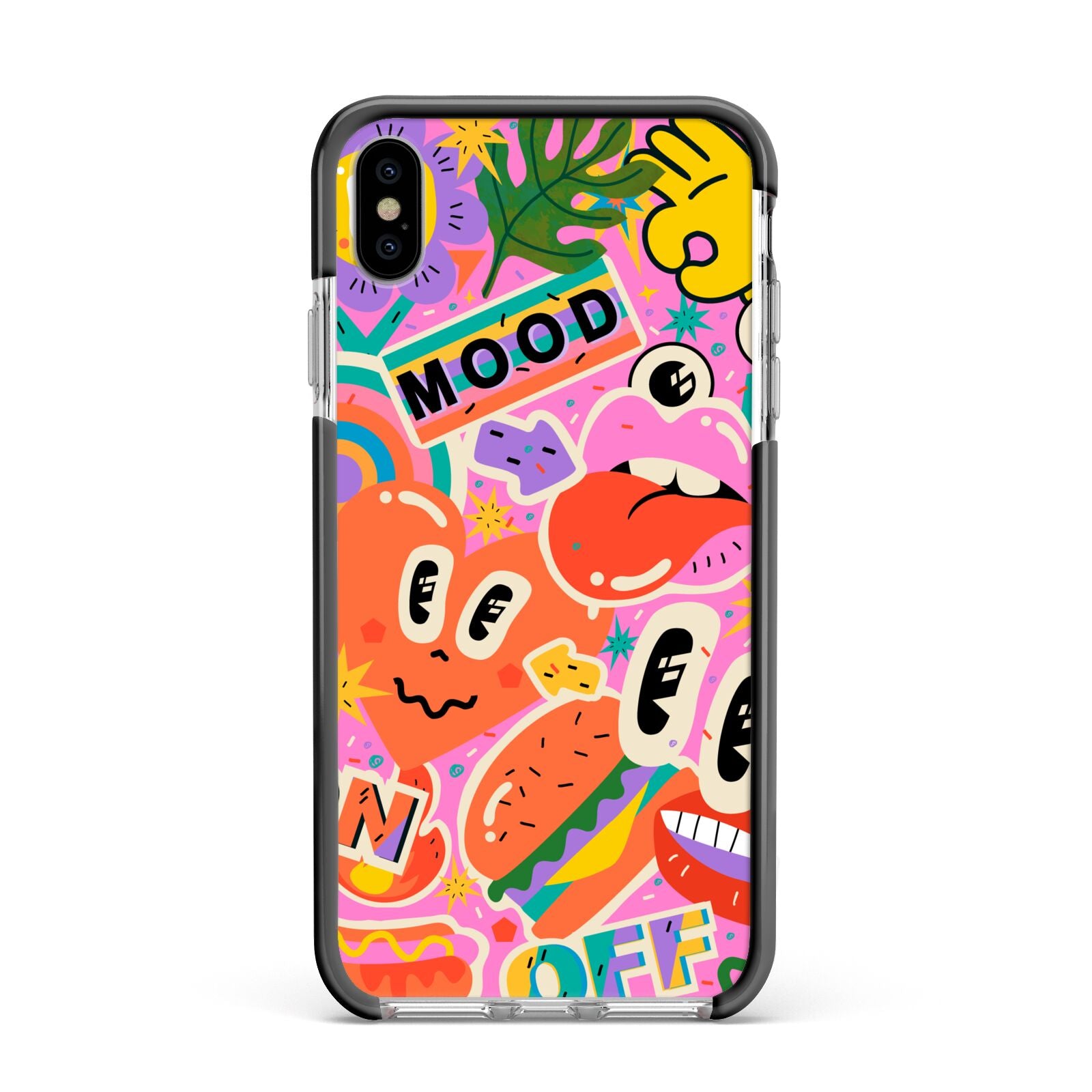 Fun Sticker Apple iPhone Xs Max Impact Case Black Edge on Silver Phone