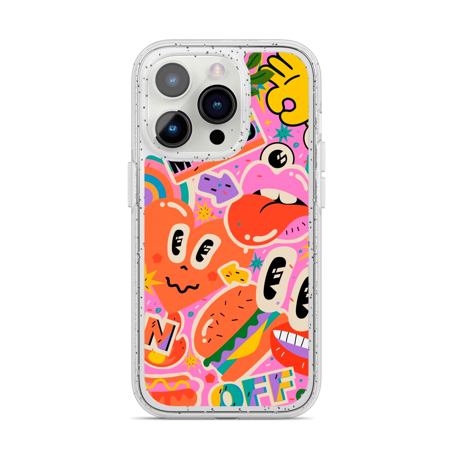 Fun Sticker iPhone 14 Pro Glitter Tough Case Silver