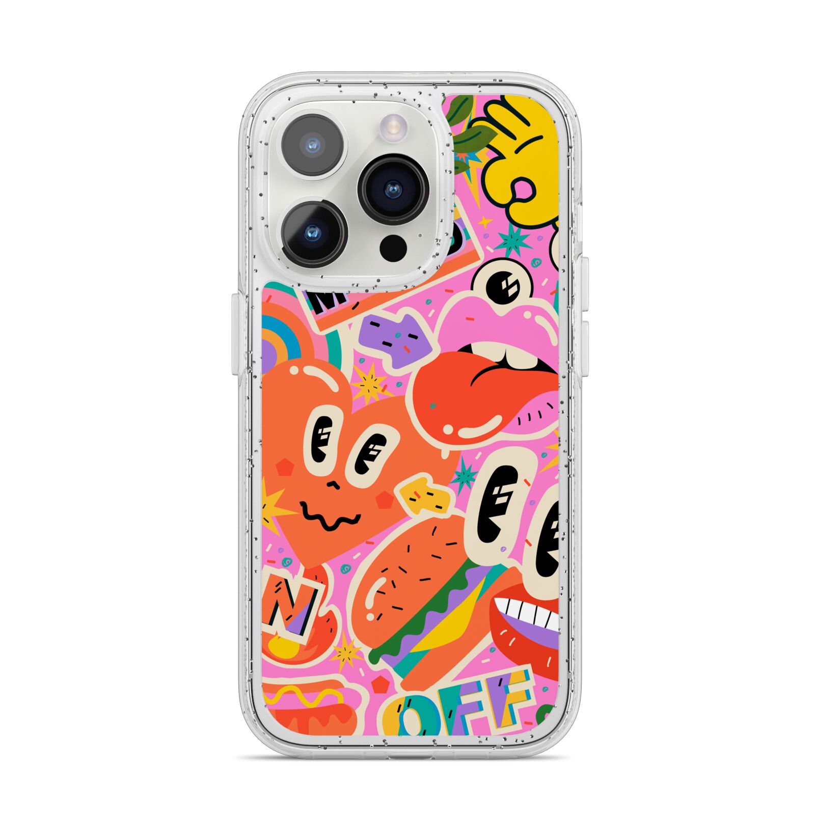 Fun Sticker iPhone 14 Pro Glitter Tough Case Silver