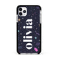 Funky Starry Night Personalised Name Apple iPhone 11 Pro Max in Silver with Black Impact Case