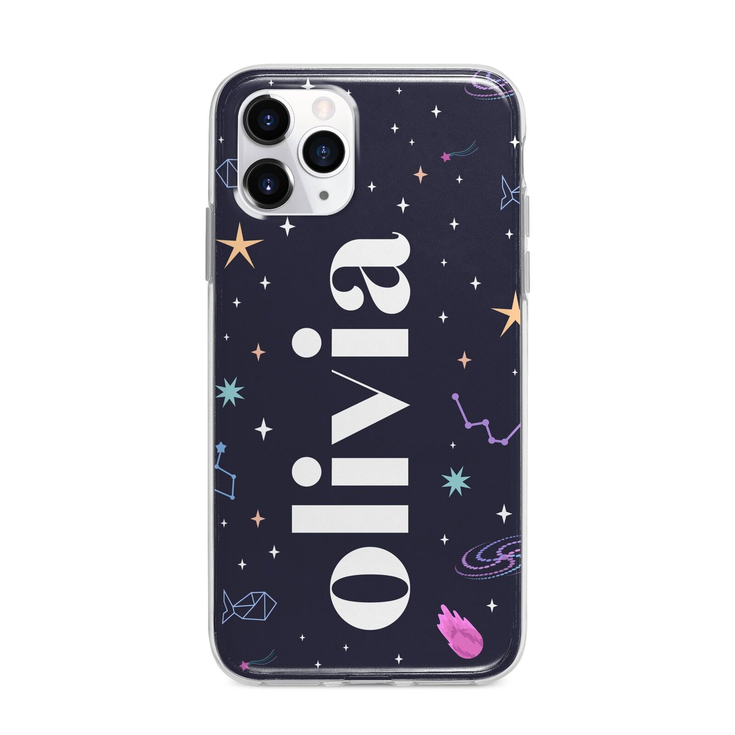 Funky Starry Night Personalised Name Apple iPhone 11 Pro Max in Silver with Bumper Case