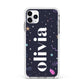 Funky Starry Night Personalised Name Apple iPhone 11 Pro Max in Silver with White Impact Case