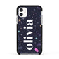 Funky Starry Night Personalised Name Apple iPhone 11 in White with Black Impact Case