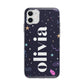 Funky Starry Night Personalised Name Apple iPhone 11 in White with Bumper Case