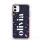 Funky Starry Night Personalised Name Apple iPhone 11 in White with Pink Impact Case