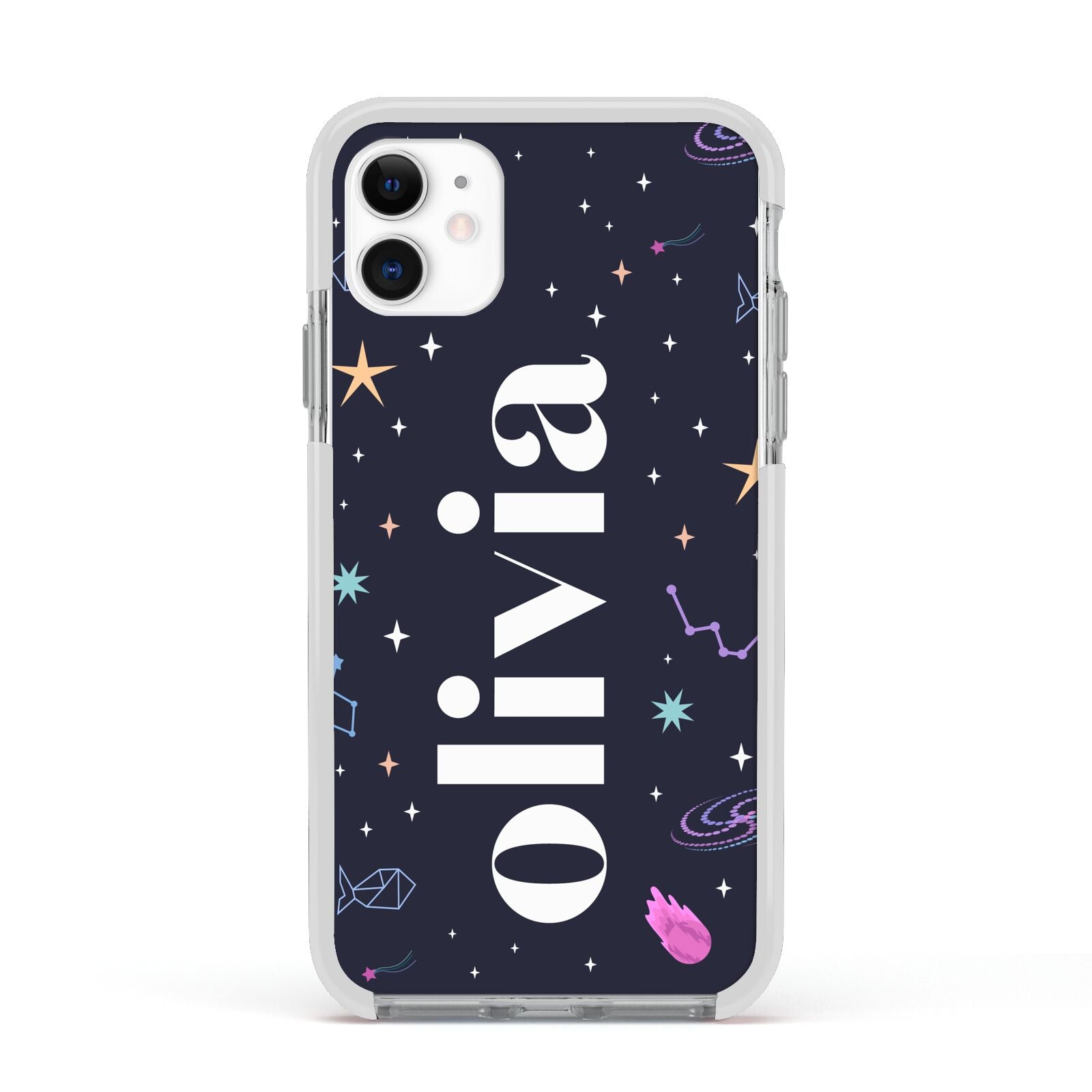 Funky Starry Night Personalised Name Apple iPhone 11 in White with White Impact Case