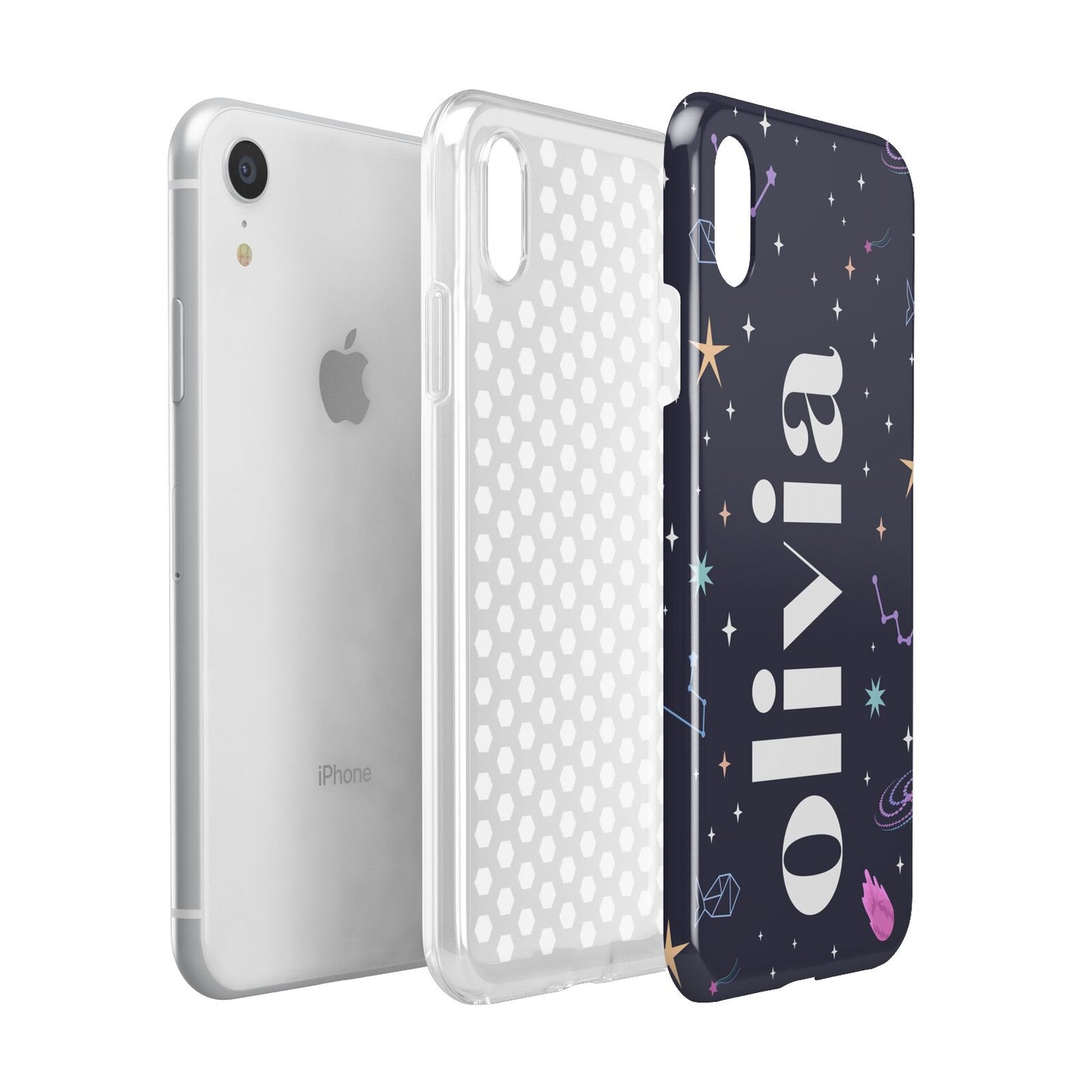 Funky Starry Night Personalised Name Apple iPhone XR White 3D Tough Case Expanded view