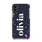 Funky Starry Night Personalised Name Apple iPhone Xs Impact Case Black Edge on Silver Phone