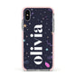 Funky Starry Night Personalised Name Apple iPhone Xs Impact Case Pink Edge on Silver Phone