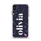 Funky Starry Night Personalised Name Apple iPhone Xs Max Impact Case White Edge on Silver Phone