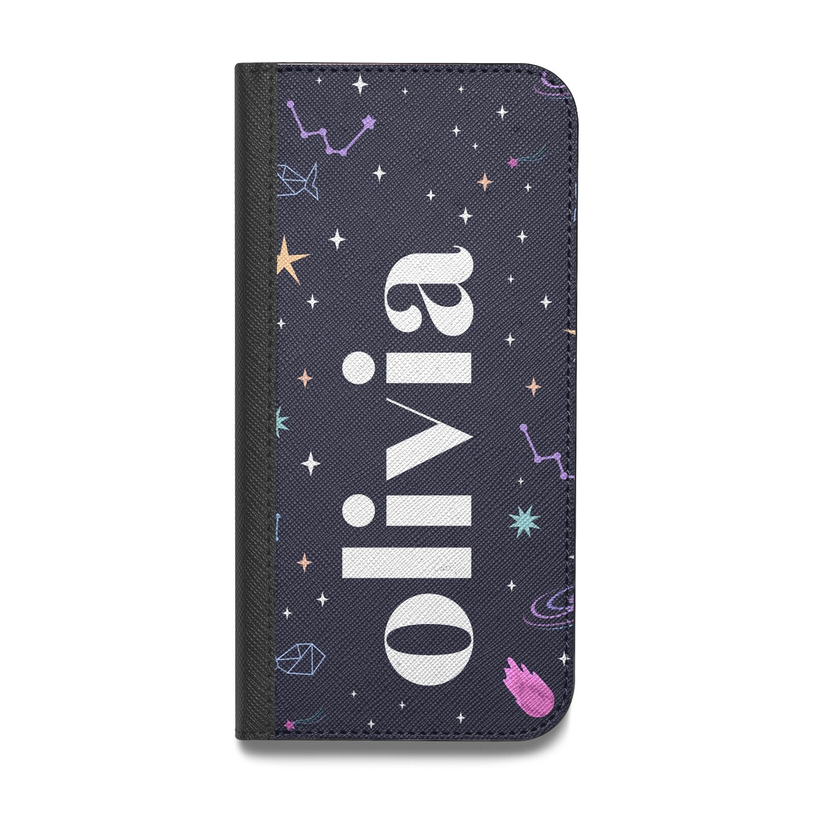 Funky Starry Night Personalised Name Vegan Leather Flip iPhone Case