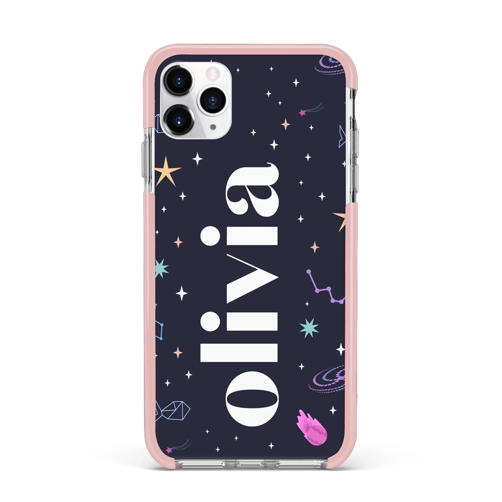 Funky Starry Night Personalised Name iPhone 11 Pro Max Impact Pink Edge Case